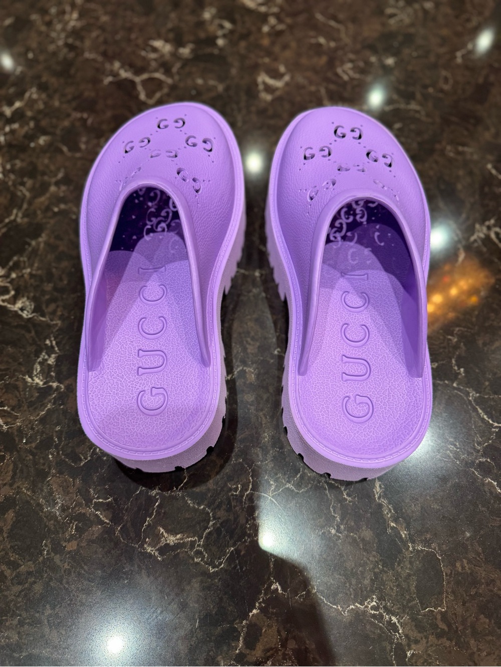 Purple Platform Clog Mules with GG Cutouts - Picture 4 of 9